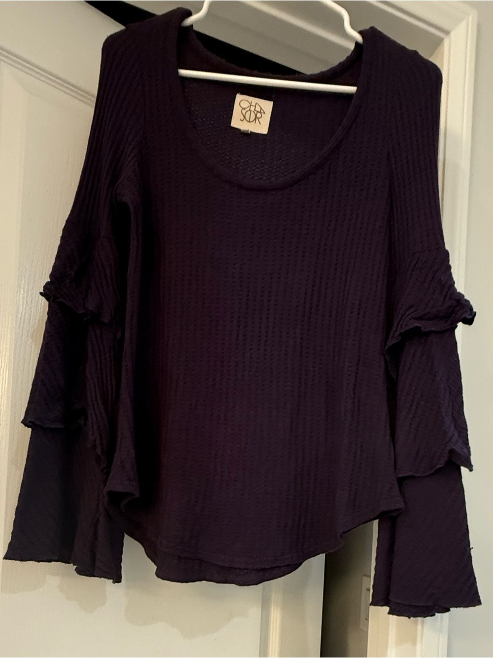 Chaser Plum Ruffle-Sleeve Long Sleeve Top - Deep Plum